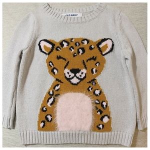 OLD NAVY Gray Happy Leopard Sweater Furry Belly